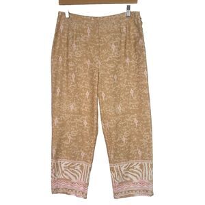 Nancy Bolen City Girl Sahara‎ Denim Pants Tan Tie Dye Zebra 10 Cropped Boho NWT
